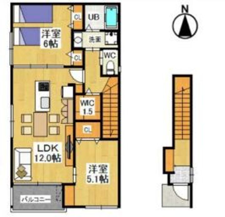 大阪府四條畷市江瀬美町の賃貸アパートの間取り
