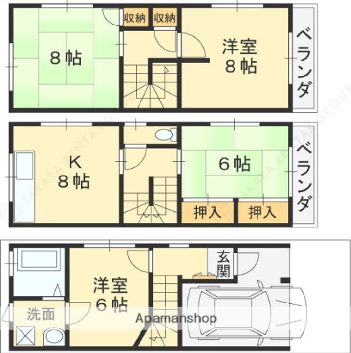 大阪府寝屋川市仁和寺町(一戸建)の賃貸物件の間取り