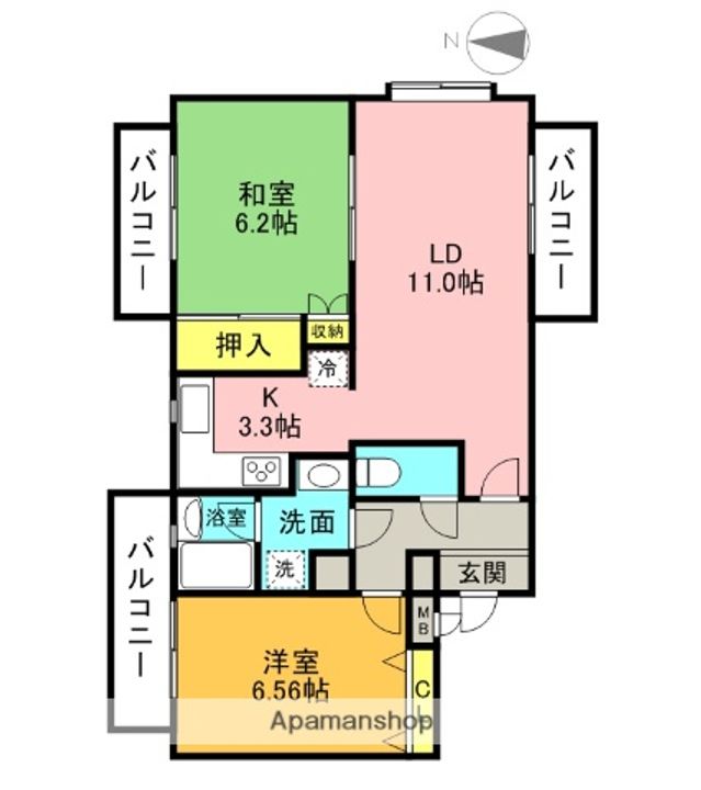 大阪府高槻市氷室町2丁目の賃貸マンションの間取り