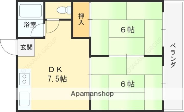 大阪府高槻市大蔵司1丁目の賃貸アパート202の間取り