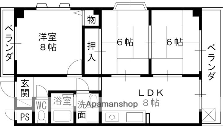 大阪府高槻市大蔵司3丁目の賃貸マンション302の間取り