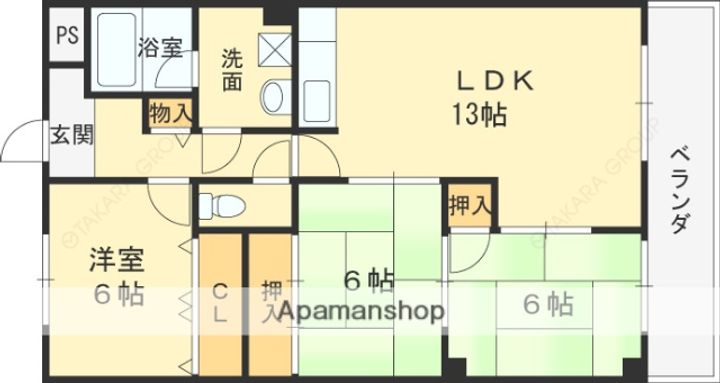 大阪府東大阪市御幸町の賃貸マンションの間取り