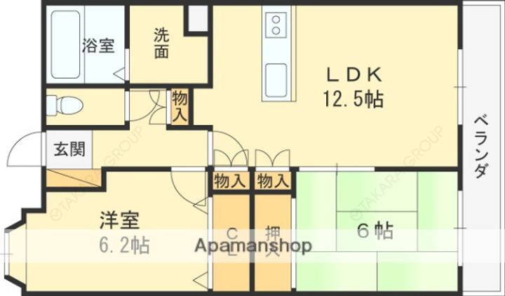 大阪府東大阪市西石切町1丁目の賃貸マンションの間取り