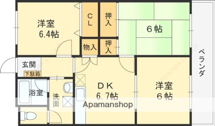 大阪府東大阪市東石切町3丁目の賃貸マンションの間取り