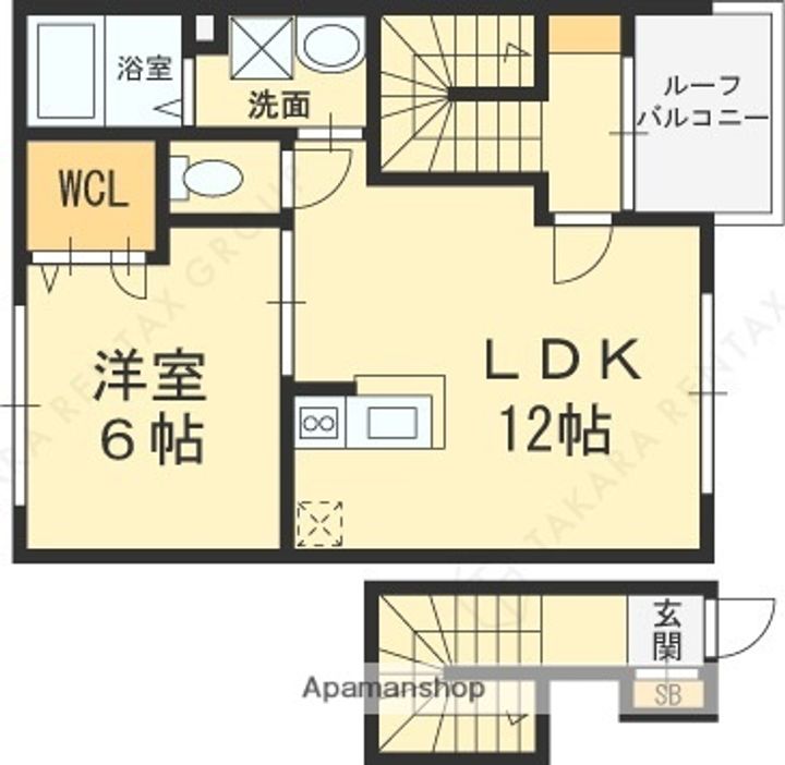 大阪府東大阪市瓢箪山町の賃貸アパートの間取り
