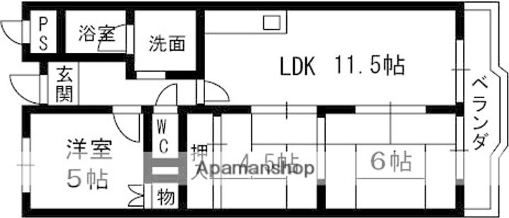 大阪府八尾市久宝園2丁目の賃貸マンションの間取り
