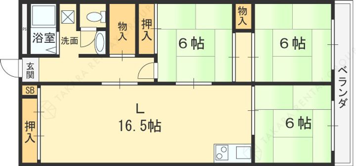 大阪府八尾市東山本新町2丁目の賃貸マンションの間取り