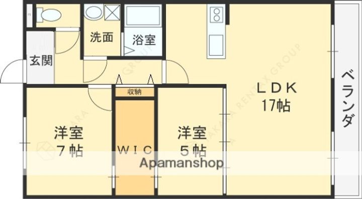 大阪府八尾市東山本新町6丁目の賃貸マンションの間取り