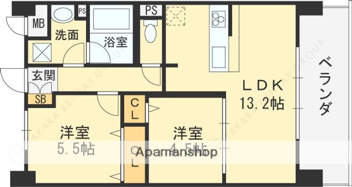 大阪府八尾市末広町4丁目の賃貸マンションの間取り