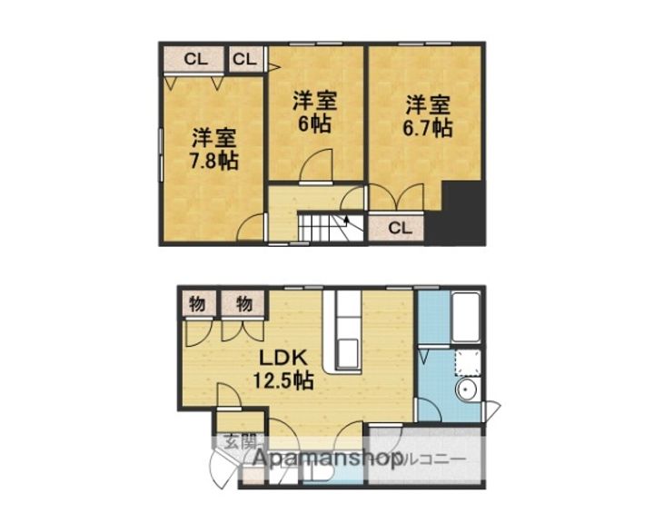 大阪府豊中市末広町3丁目の賃貸マンションの間取り