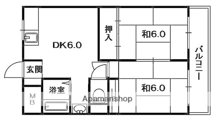 大阪府枚方市渚西2丁目の賃貸アパートの間取り