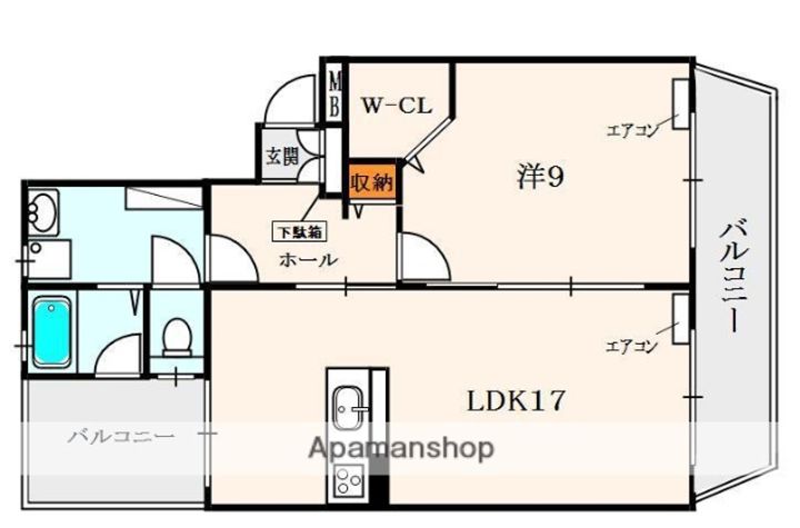 大阪府枚方市岡山手町の賃貸マンションの間取り