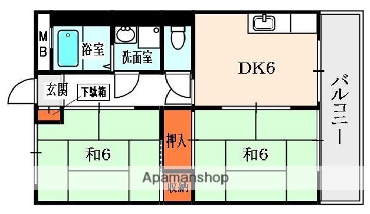 大阪府枚方市町楠葉1丁目の賃貸マンションの間取り