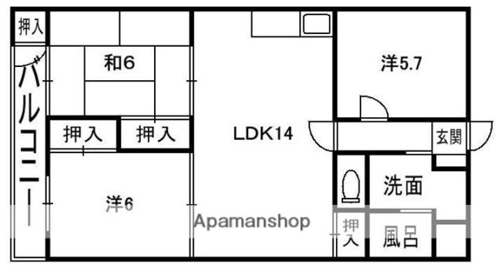 大阪府枚方市交北1丁目の賃貸マンションの間取り