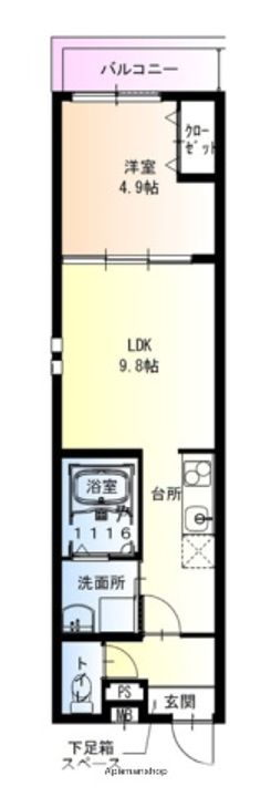 大阪府大阪市住吉区遠里小野6丁目の賃貸アパートの間取り