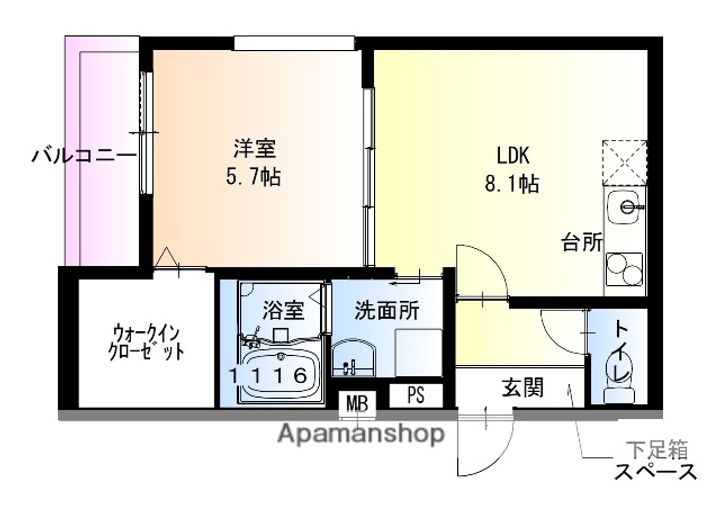 フジパレス新金岡Ⅲ番館101の間取り