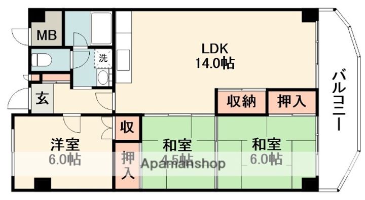 大阪府吹田市山田西3丁目の賃貸マンションの間取り