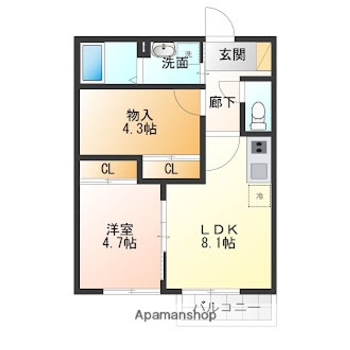 大阪府吹田市山田北の賃貸アパートの間取り