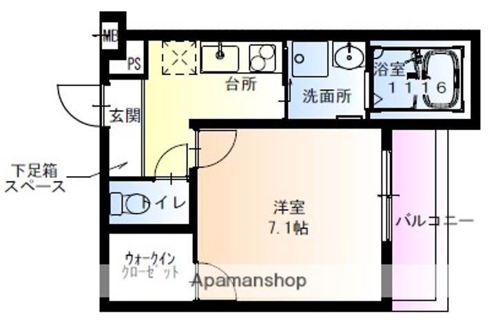 大阪府大阪市平野区平野上町1丁目の賃貸アパート0201の間取り
