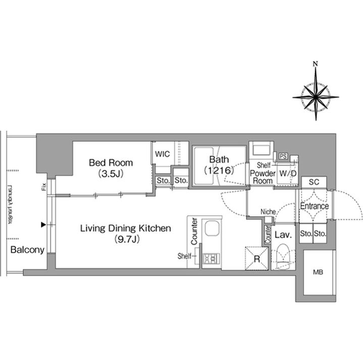 コンフォリア・リヴ北浜淡路町0704の間取り