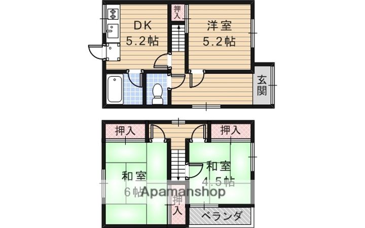大阪府豊中市長興寺北1丁目(一戸建)の賃貸物件の間取り