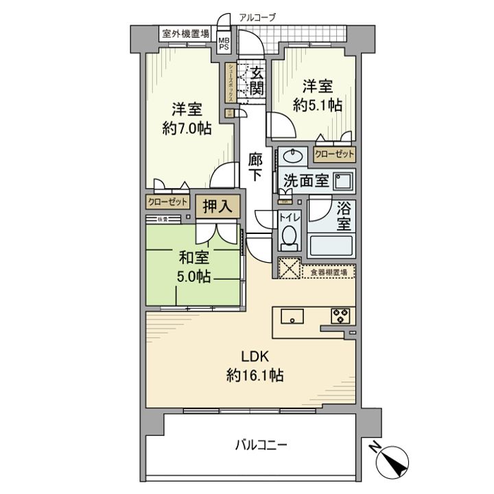 兵庫県伊丹市安堂寺町1丁目の賃貸マンションの間取り