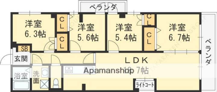 イトーピア甲陽園B棟704の間取り