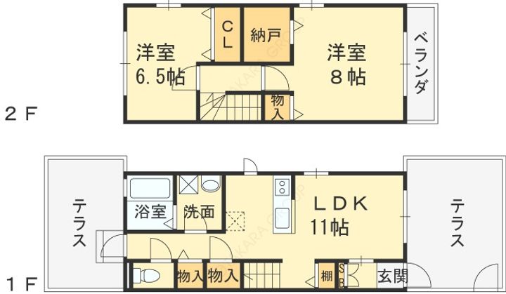 兵庫県西宮市神呪町の賃貸アパートの間取り