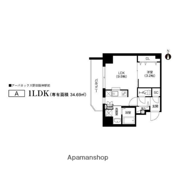 大阪府大阪市福島区海老江2丁目の賃貸マンションの間取り