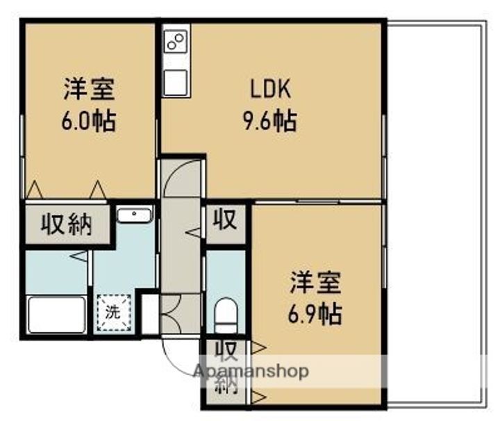兵庫県三木市上の丸町の賃貸アパートの間取り
