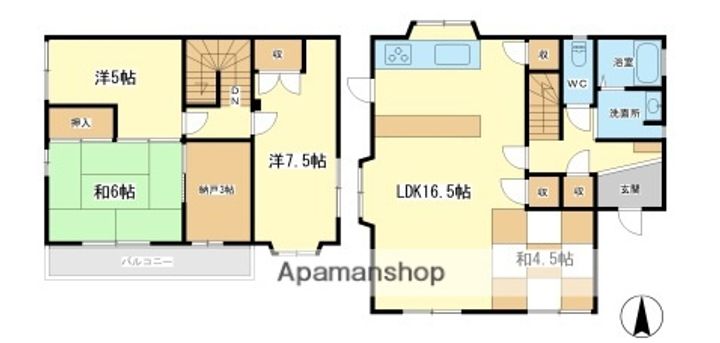兵庫県姫路市北平野6丁目(一戸建)の賃貸物件戸建ての間取り