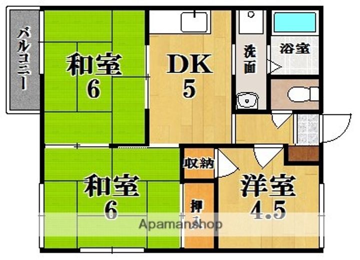奈良県奈良市五条2丁目の賃貸アパートの間取り