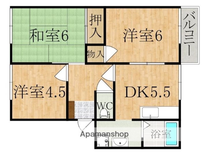 奈良県天理市乙木町の賃貸アパートの間取り