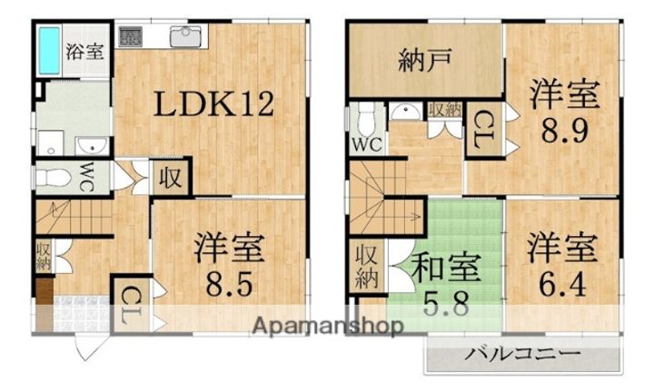 奈良県奈良市右京3丁目(一戸建)の賃貸物件戸建ての間取り