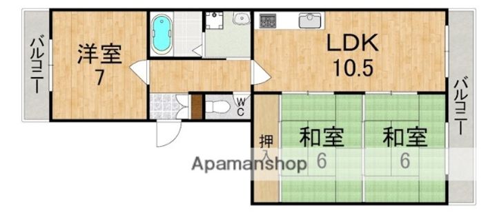 奈良県生駒郡三郷町信貴ケ丘1丁目の賃貸マンションの間取り