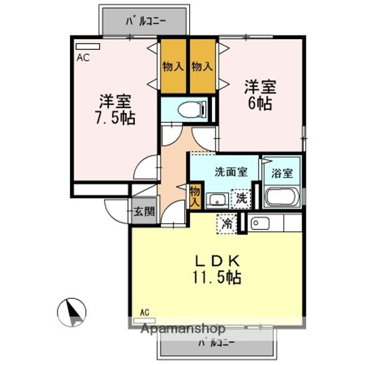 鳥取県米子市両三柳の賃貸アパート105の間取り