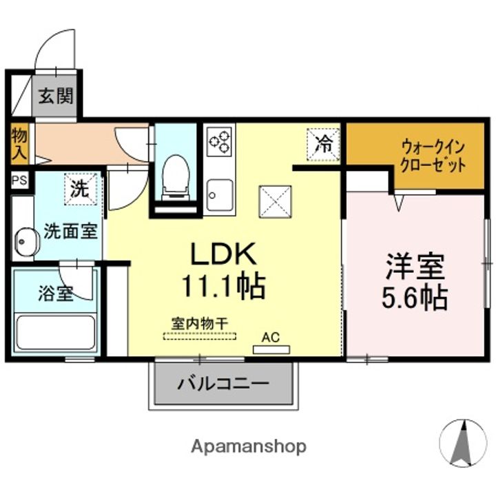 鳥取県米子市陰田町の賃貸アパート102の間取り