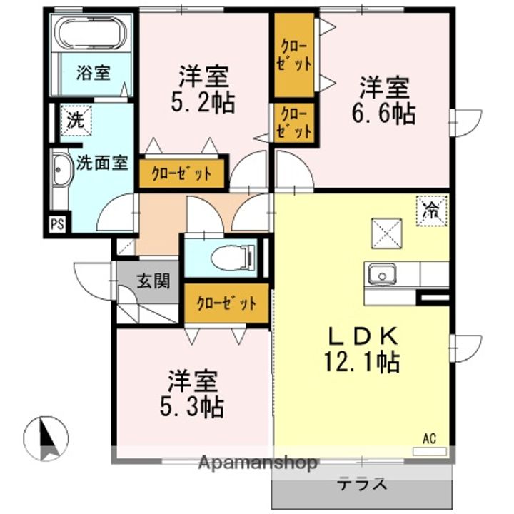 鳥取県米子市旗ヶ崎6丁目の賃貸アパート102の間取り