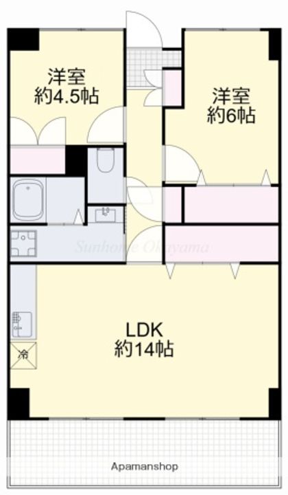 岡山県岡山市北区花尻みどり町の賃貸マンションの間取り