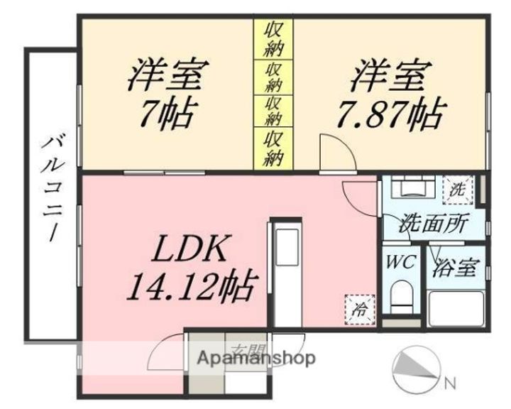 岡山県岡山市東区楢原の賃貸アパートの間取り