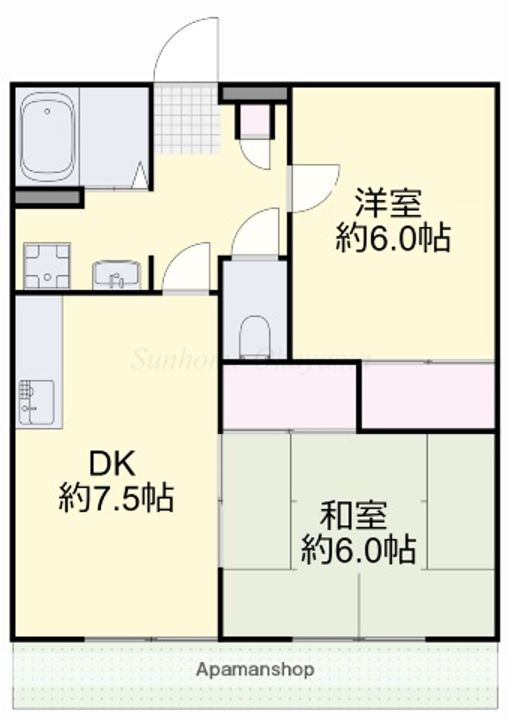岡山県備前市伊部の賃貸アパートの間取り