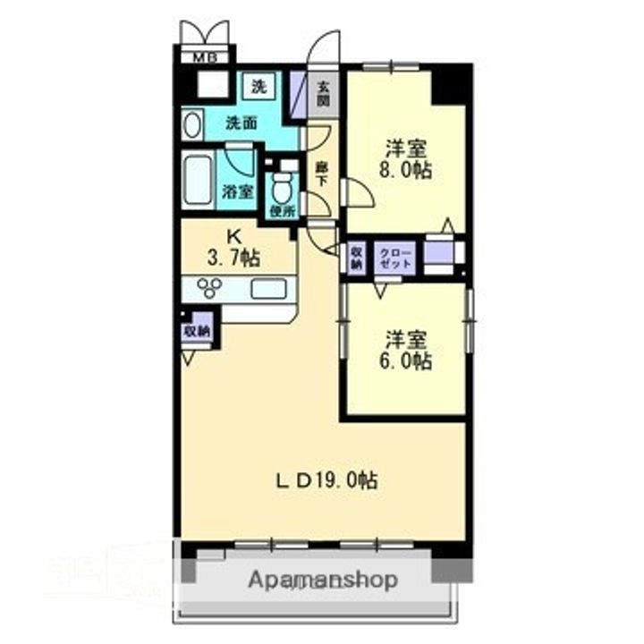 岡山県岡山市北区野田1丁目の賃貸マンションの間取り