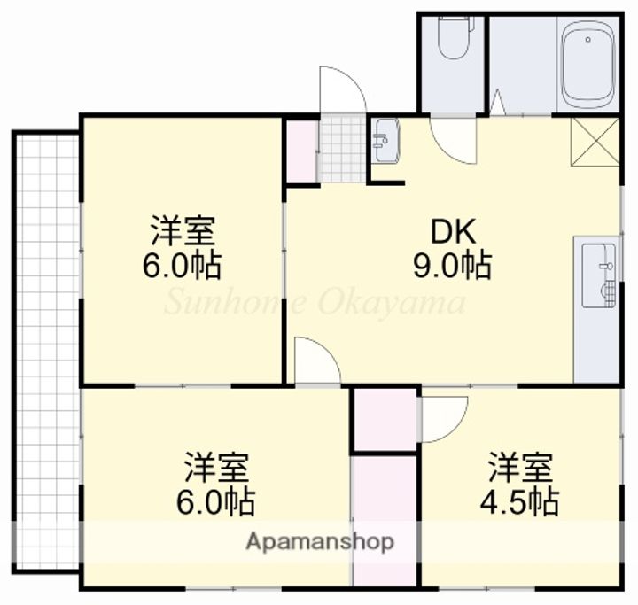 岡山県岡山市北区吉備津の賃貸マンションの間取り