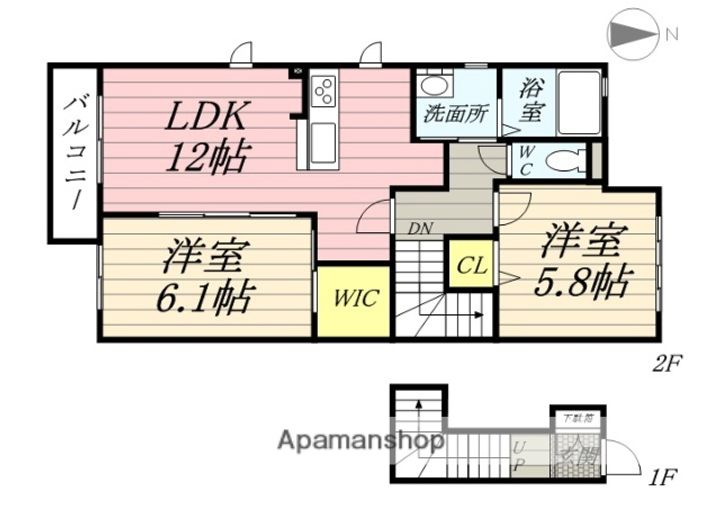 岡山県岡山市中区浜1丁目の賃貸アパートの間取り