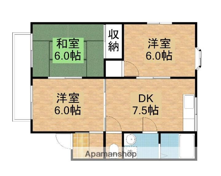 岡山県岡山市東区西大寺中野の賃貸アパートの間取り