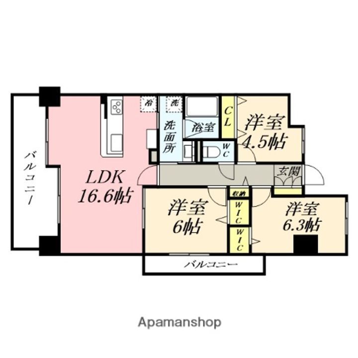 岡山県岡山市北区今1丁目の賃貸マンションの間取り