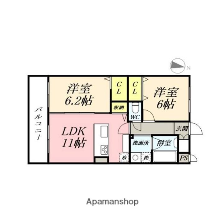 岡山県岡山市北区久米の賃貸マンションの間取り