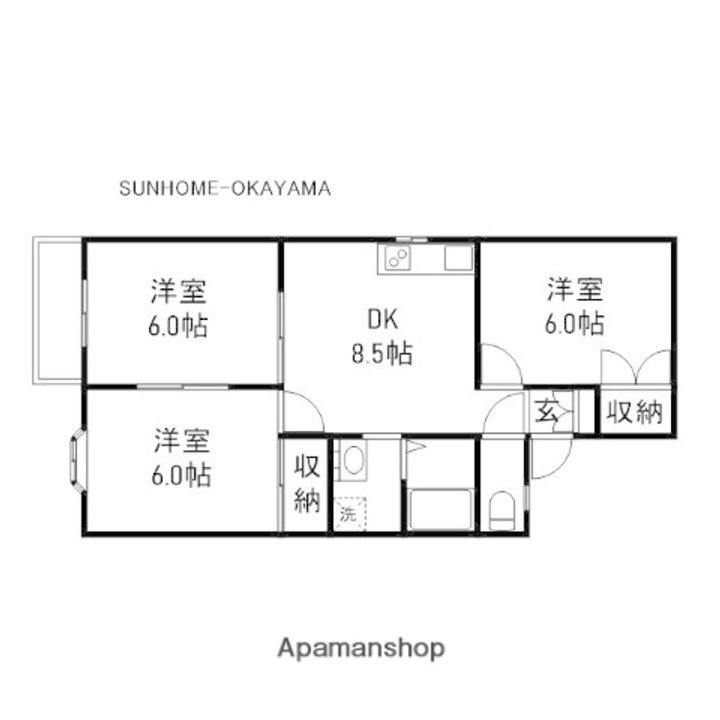 岡山県岡山市東区松新町の賃貸アパートの間取り