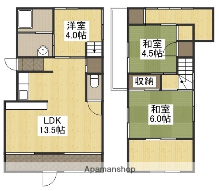 岡山県岡山市北区野田1丁目(一戸建)の賃貸物件戸建ての間取り