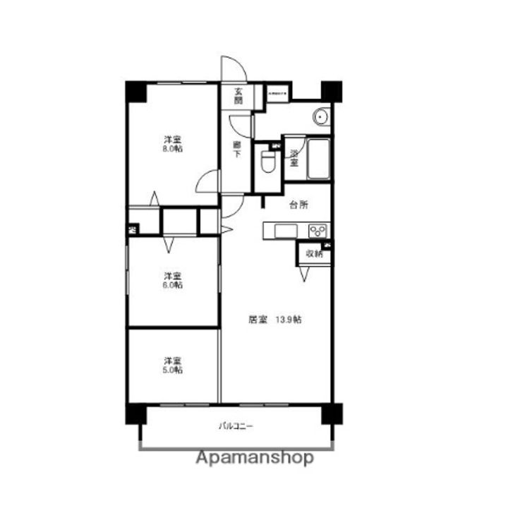 岡山県岡山市北区野田1丁目の賃貸マンションの間取り